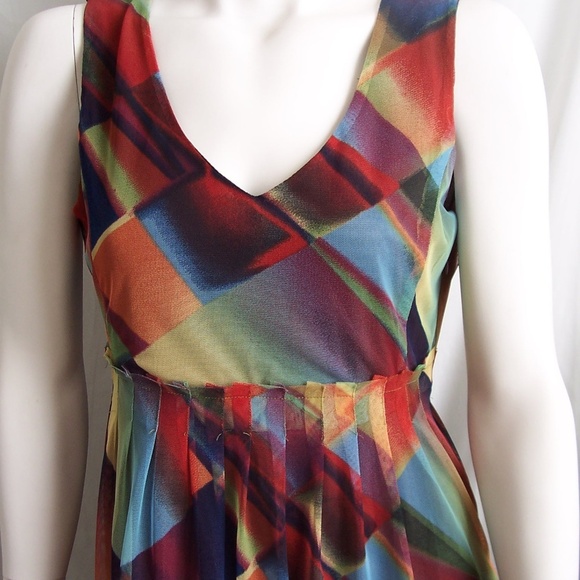 CYNTHIA STEFFE Rainbow Print Mesh Shift Midi Dress - Picture 9 of 9